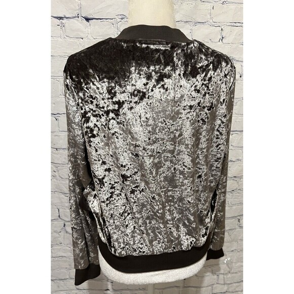 Ci Sono Crushed Gray Silver Velvet Bomber Jacket Women Black Rib Trim Size Large - Picture 4 of 6